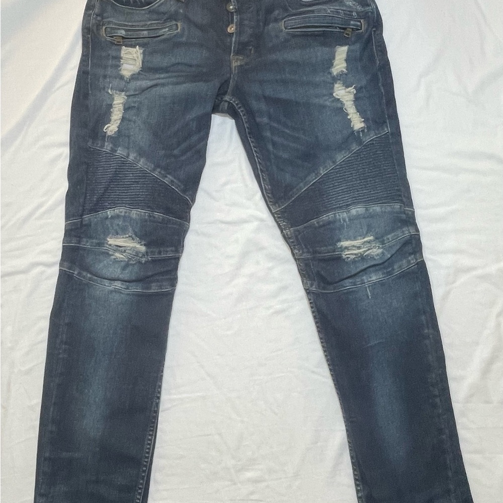 Hudson Jeans Mens 36x31 Dark Blue Blinder Biker Distressed Slim Fit Denim